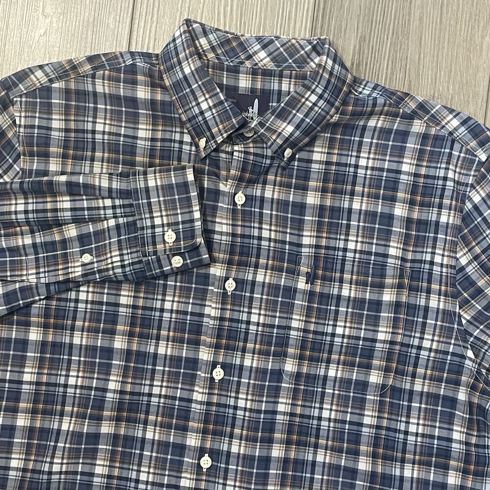 johnnie-O Blue and Brown Plaid Dress Shirt